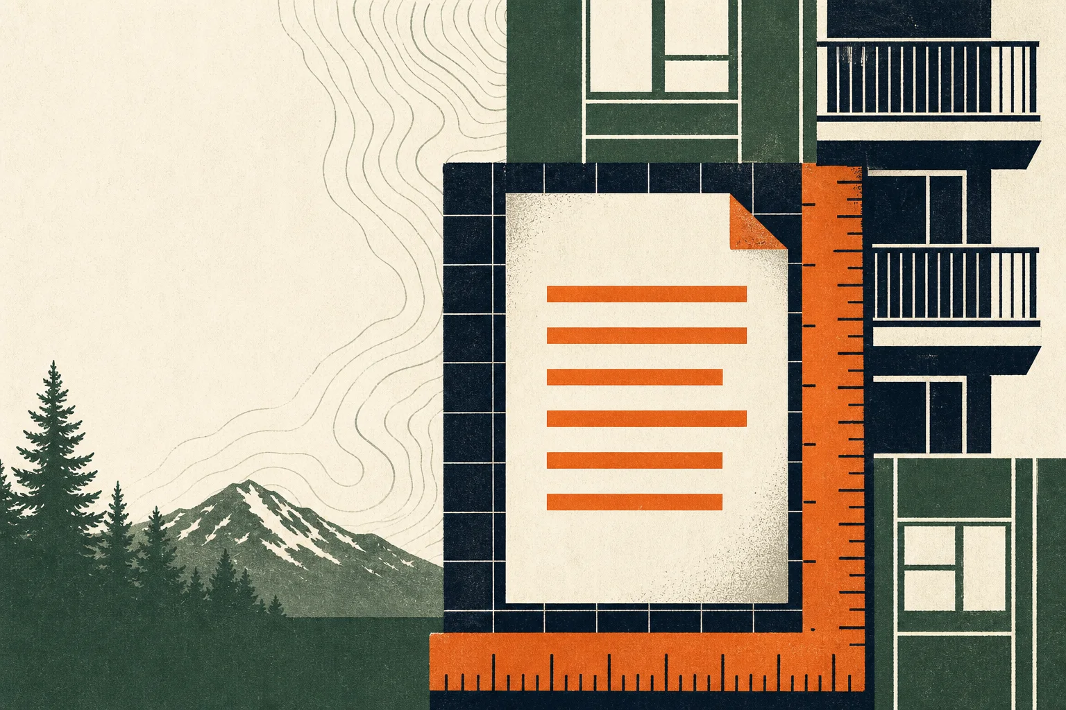 Illustrated apartment building and rent notice